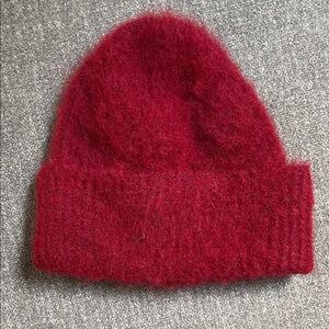 Free People Red Fuzzy Beanie